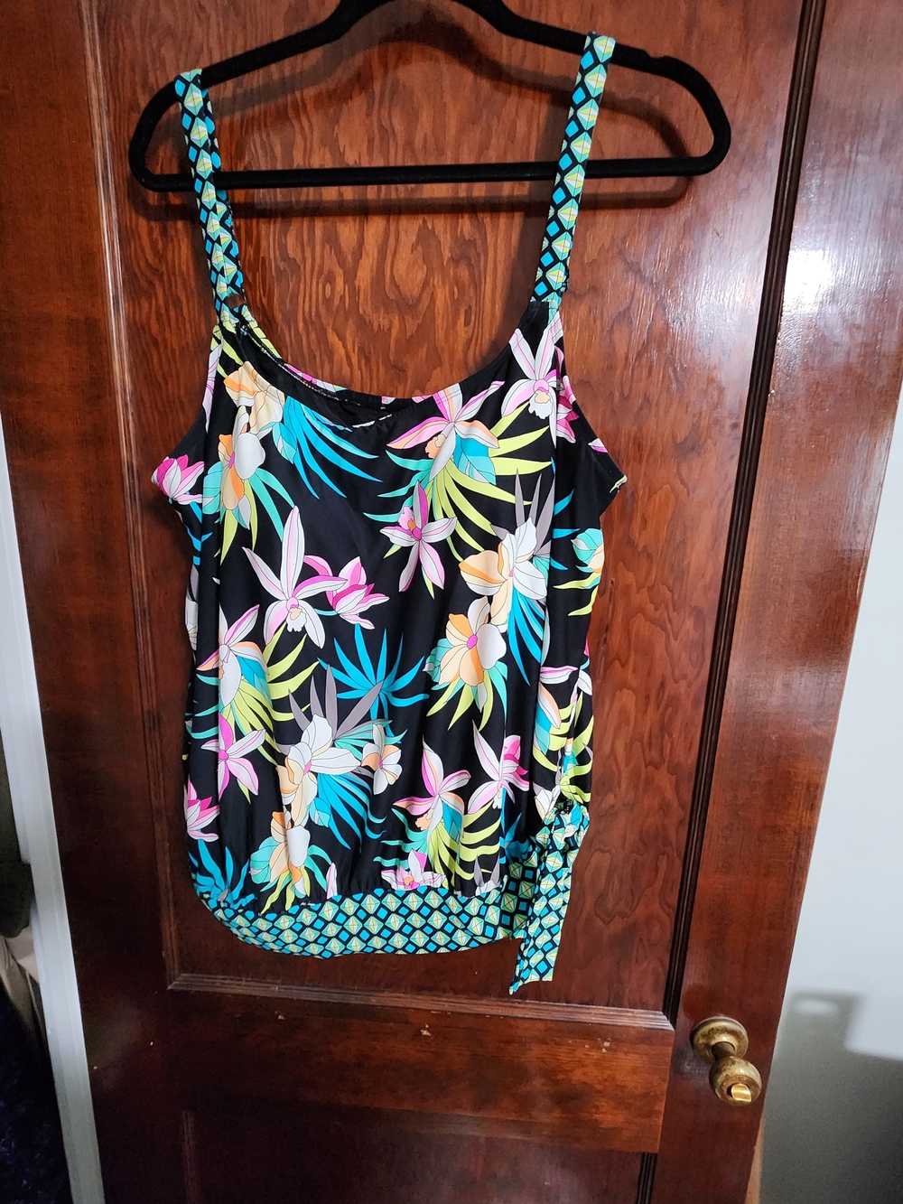 Beach House Sarah Blouson Tankini Top Plus Size 18W Tropical Floral EUC
